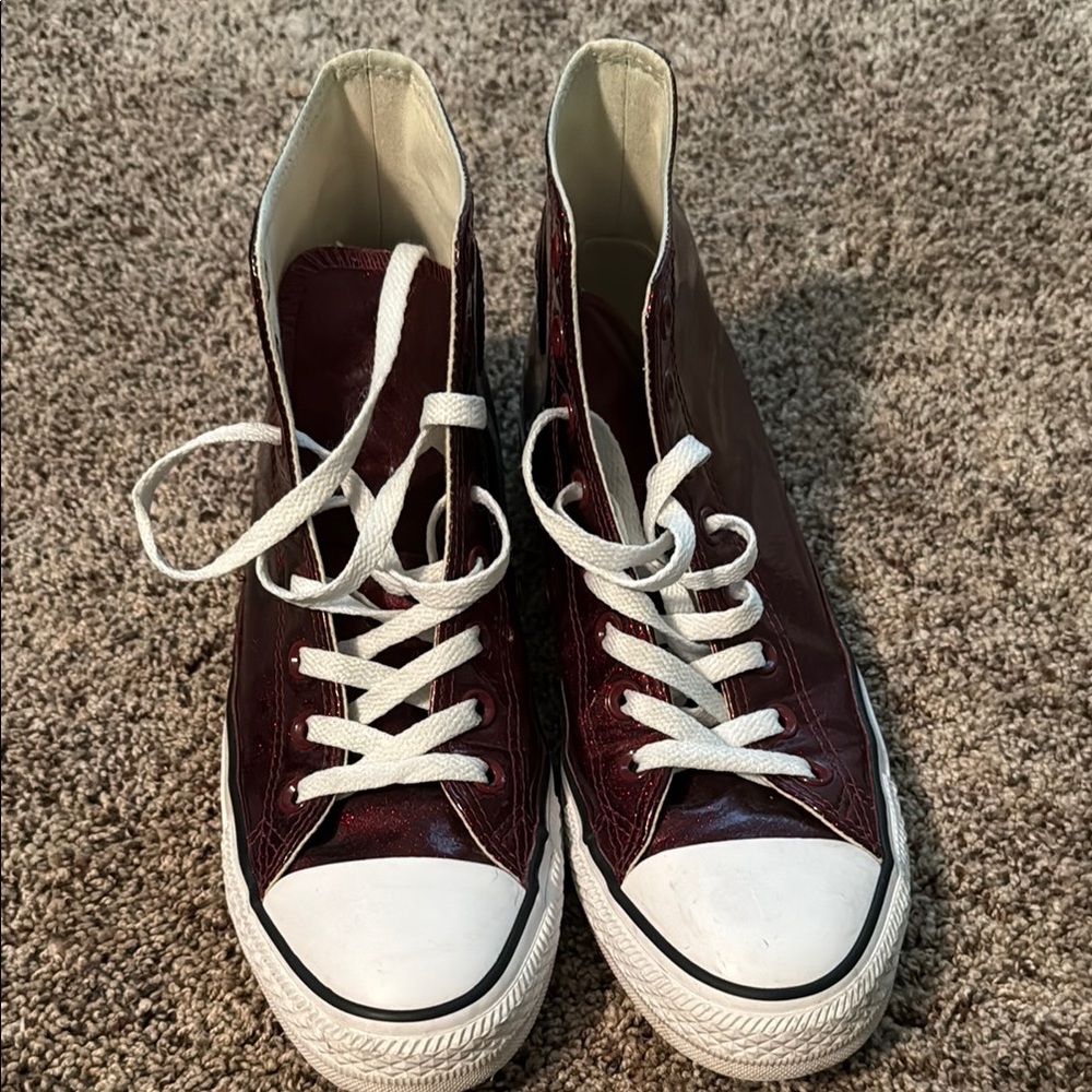 Converse High-Top Sparkle Burgundy Sneakers with White Laces